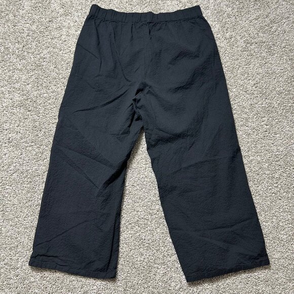 Eileen Fisher Womens M Black Organic Cotton Wide-Leg Pants A-Line Elastic Waist - Picture 4 of 9